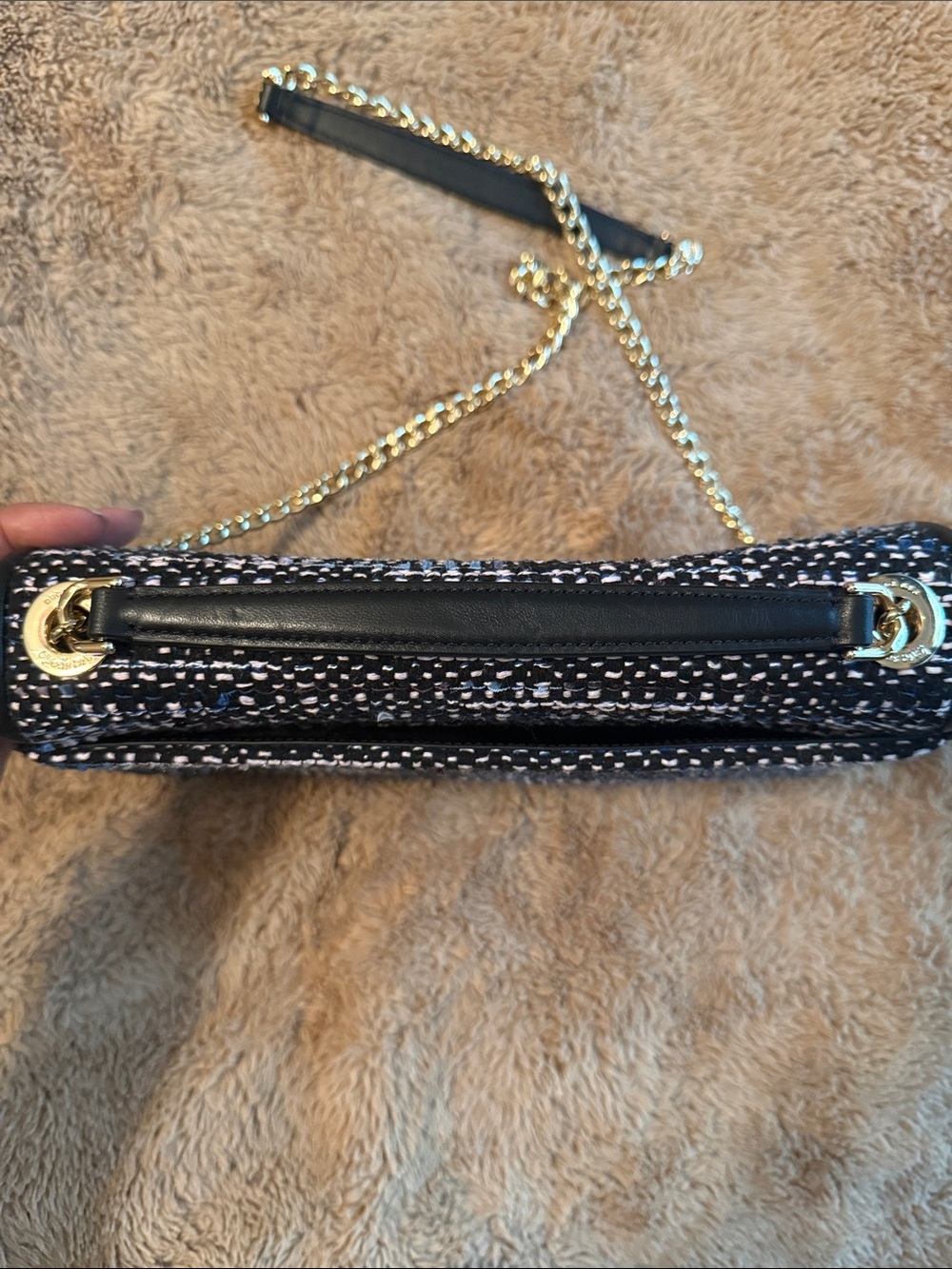 kate spade Black and White Tweed Chain Shoulder Bag with Gold Hardware - Picture 7 of 14